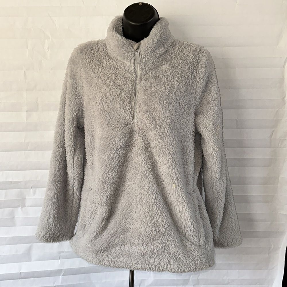 Wonder Nation Gray Faux Fur Pullover Half Zip Sweatshirt Size XL Girls Cozy